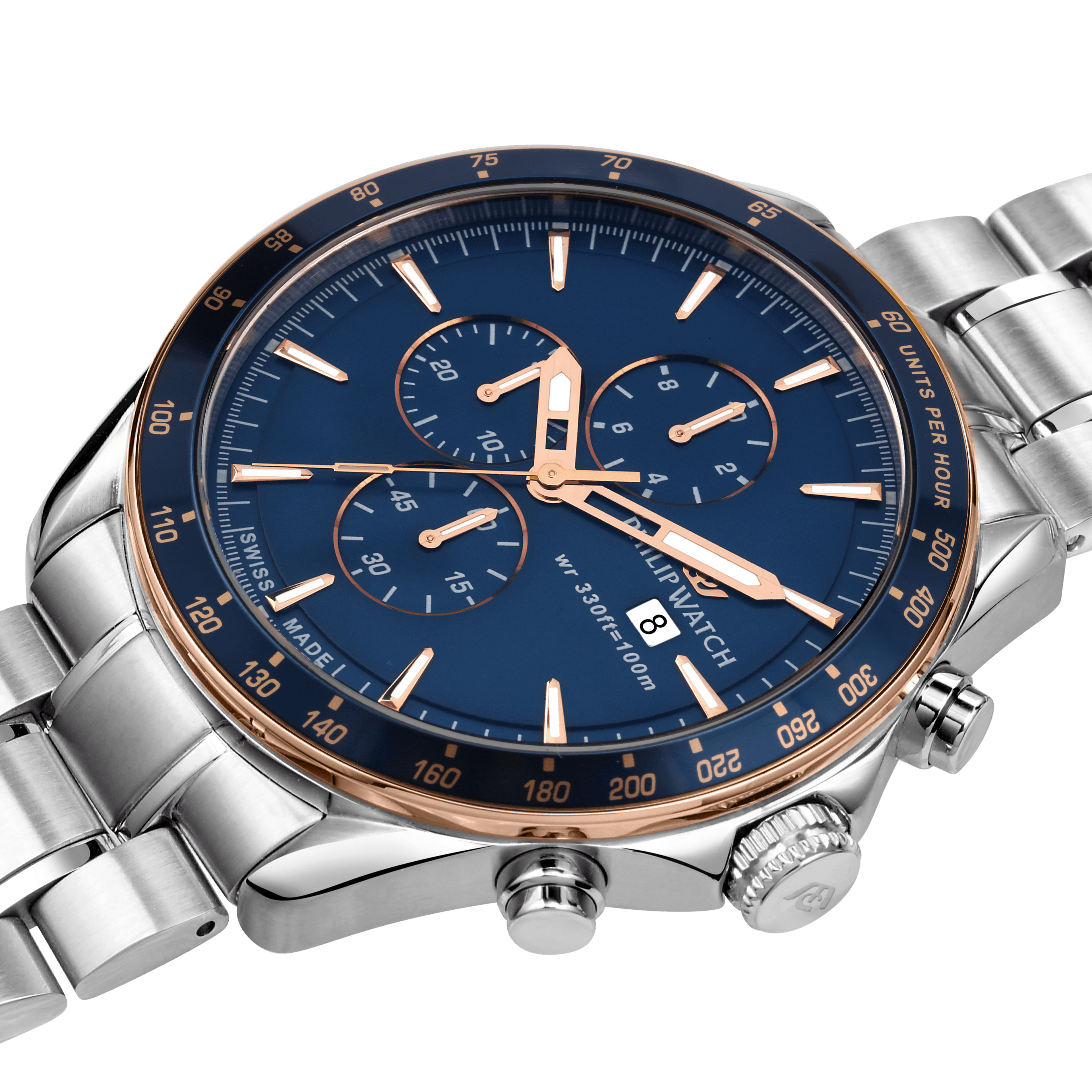 Philip Watch Blaze Blue 44mm Chronograph-Quartz Watches-PEROZ Accessories