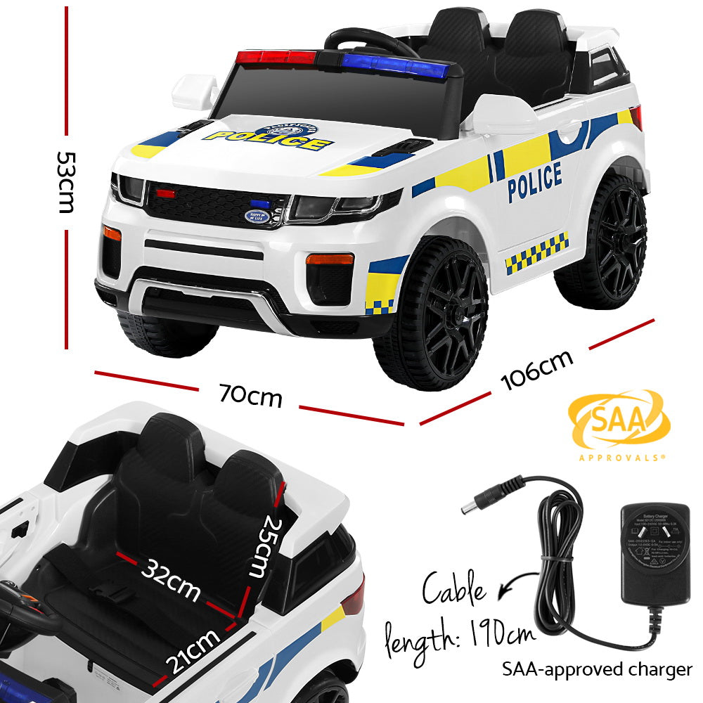 Rigo Kids Ride On Car Electric Patrol Police Toy Cars Remote Control 12V White-Ride on Toys - Cars-PEROZ Accessories