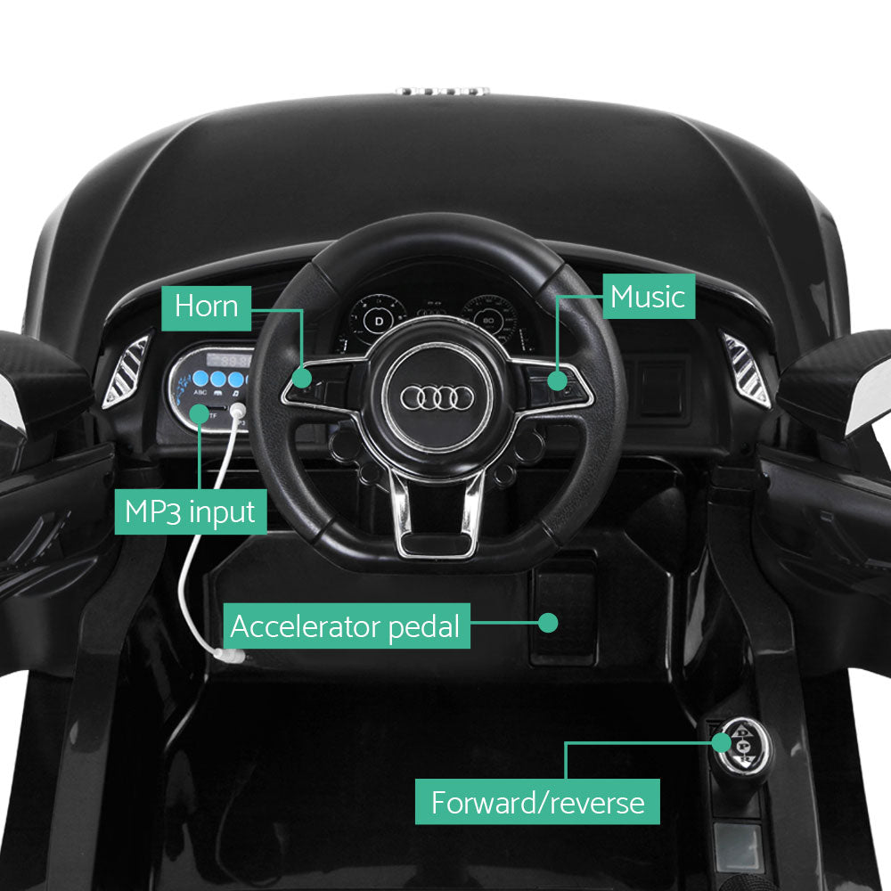 Kids Ride On Car Audi R8 Licensed Sports Electric Toy Cars Black-Baby & Kids > Ride on Cars, Go-karts & Bikes-PEROZ Accessories