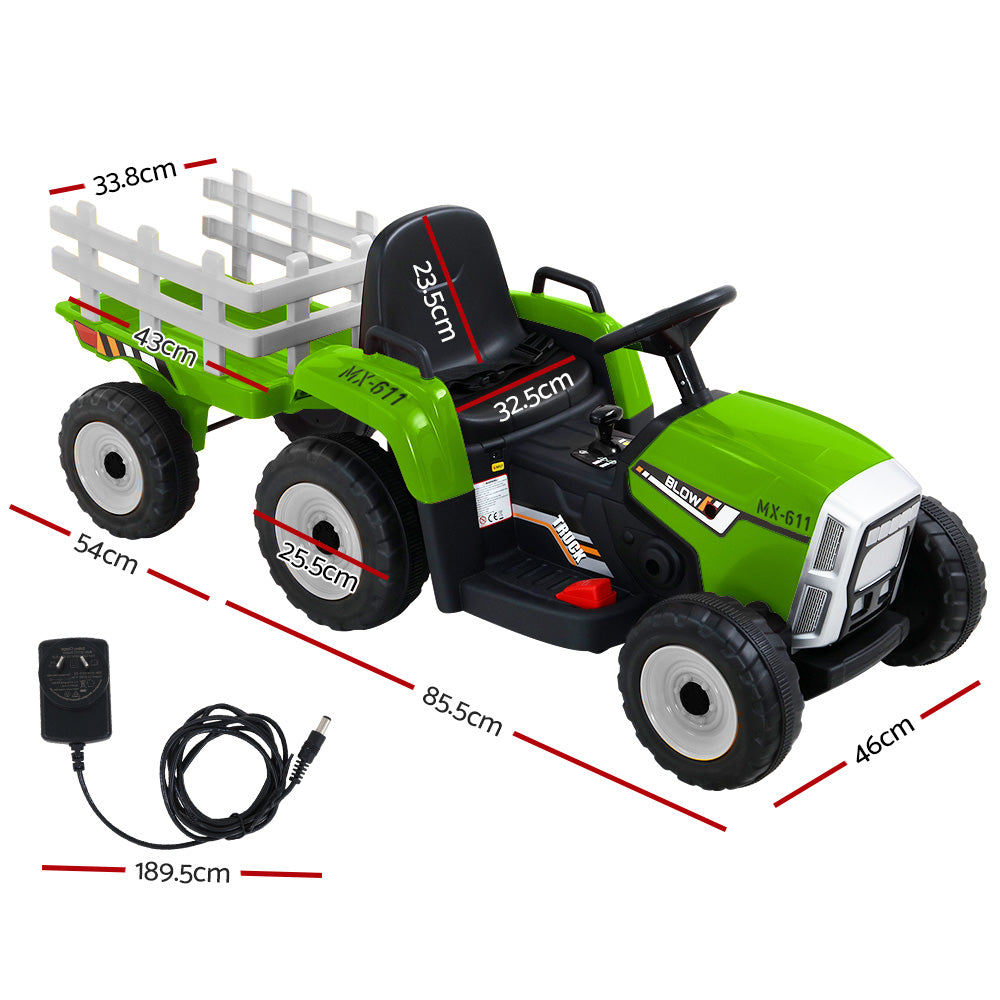 Rigo Ride On Car Tractor Trailer Toy Kids Electric Cars 12V Battery Green-Baby &amp; Kids &gt; Toys-PEROZ Accessories