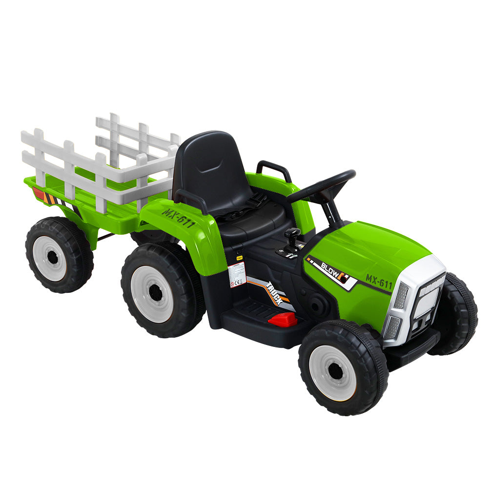 Rigo Ride On Car Tractor Trailer Toy Kids Electric Cars 12V Battery Green-Baby & Kids > Toys-PEROZ Accessories