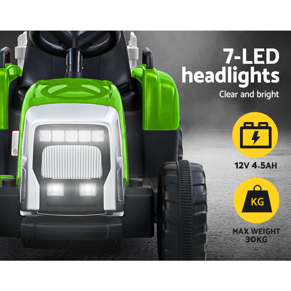 Rigo Ride On Car Tractor Trailer Toy Kids Electric Cars 12V Battery Green-Baby & Kids > Toys-PEROZ Accessories