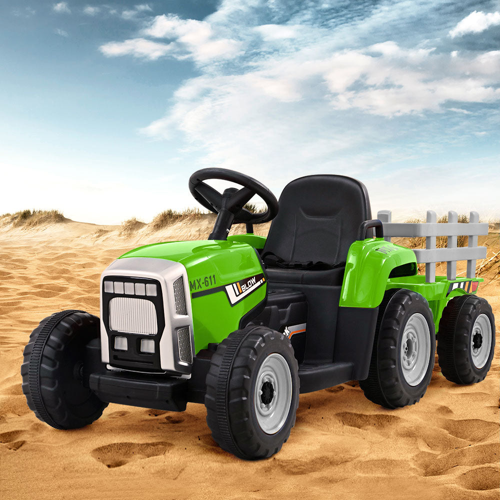 Rigo Ride On Car Tractor Trailer Toy Kids Electric Cars 12V Battery Green-Baby & Kids > Toys-PEROZ Accessories