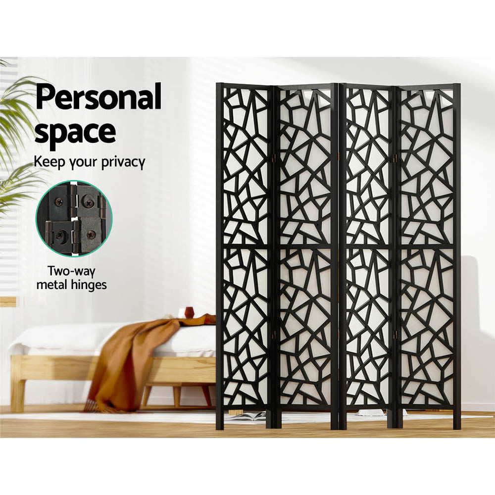Artiss Clover Room Divider Screen Privacy Wood Dividers Stand 4 Panel Black-Furniture > Living Room - Peroz Australia - Image - 5
