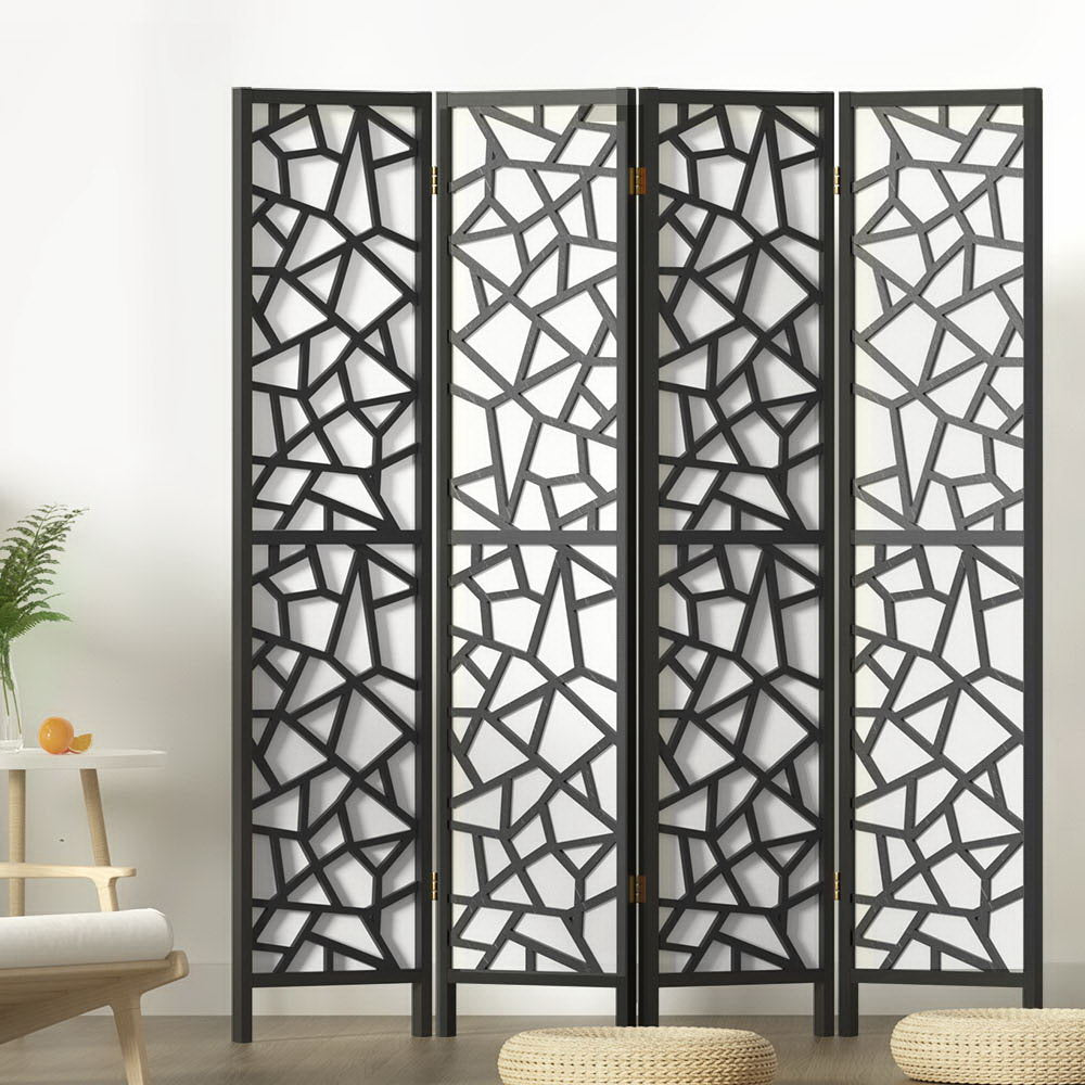 Artiss Clover Room Divider Screen Privacy Wood Dividers Stand 4 Panel Black-Furniture > Living Room - Peroz Australia - Image - 8