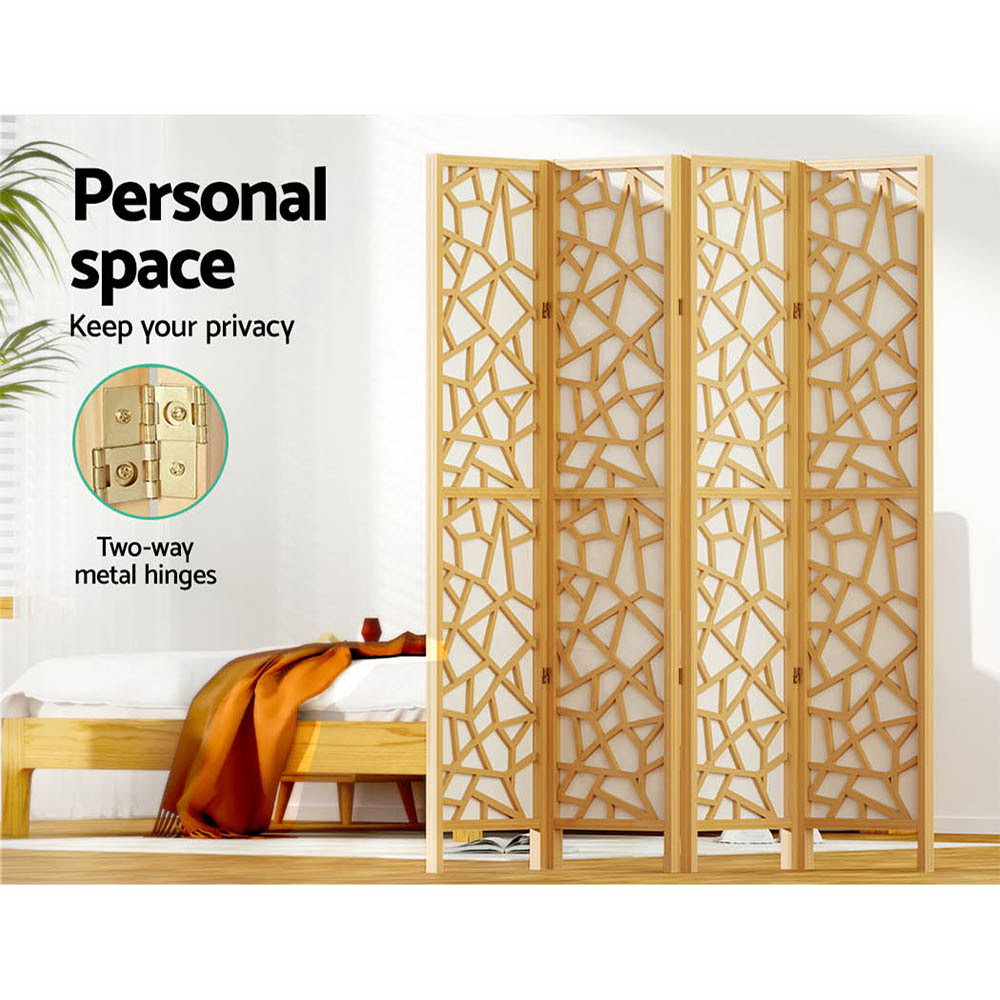 Artiss Clover Room Divider Screen Privacy Wood Dividers Stand 4 Panel Natural-Furniture > Living Room - Peroz Australia - Image - 5