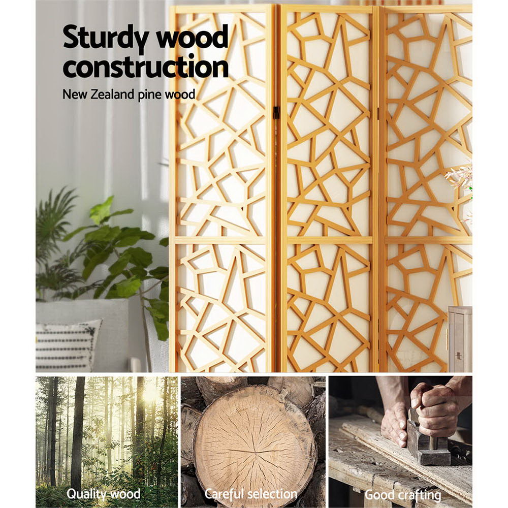Artiss Clover Room Divider Screen Privacy Wood Dividers Stand 4 Panel Natural-Furniture > Living Room - Peroz Australia - Image - 6