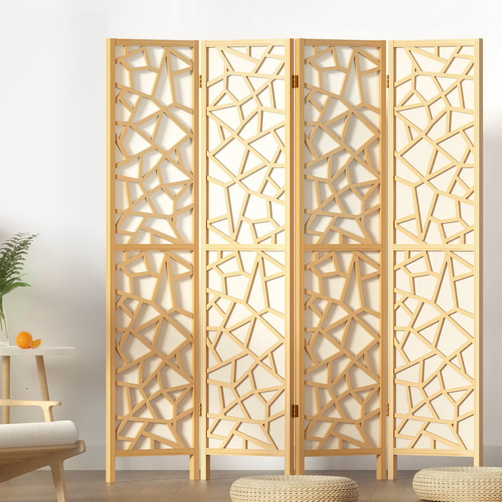Artiss Clover Room Divider Screen Privacy Wood Dividers Stand 4 Panel Natural-Furniture > Living Room - Peroz Australia - Image - 8