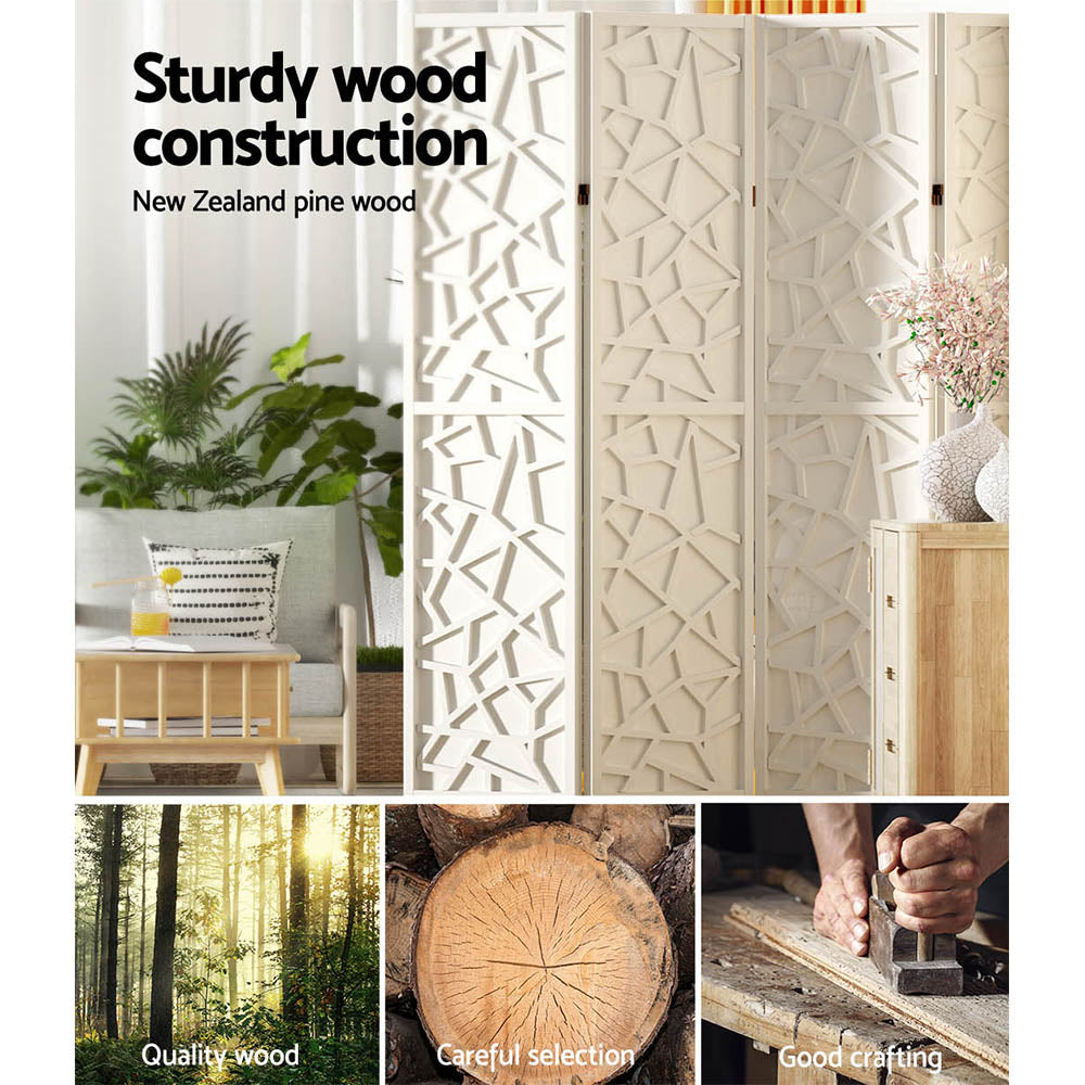 Artiss Clover Room Divider Screen Privacy Wood Dividers Stand 4 Panel White-Furniture > Living Room - Peroz Australia - Image - 6