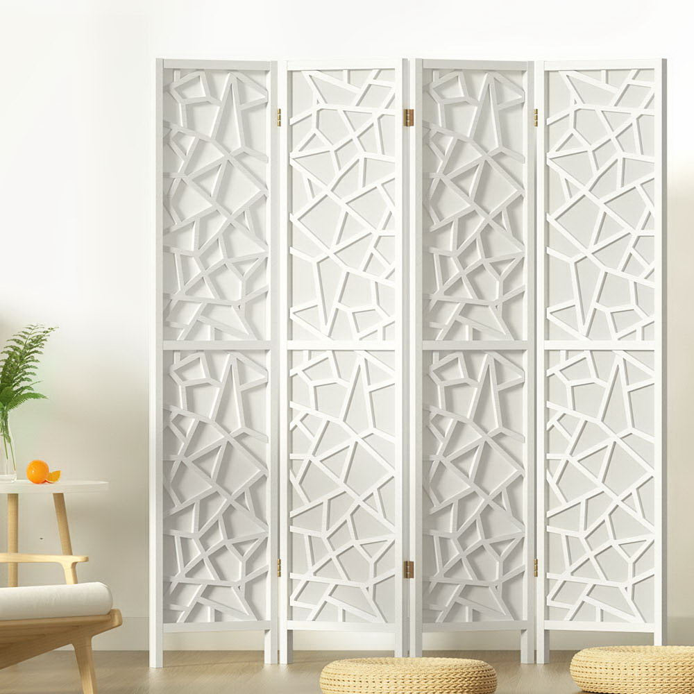 Artiss Clover Room Divider Screen Privacy Wood Dividers Stand 4 Panel White-Furniture > Living Room - Peroz Australia - Image - 8