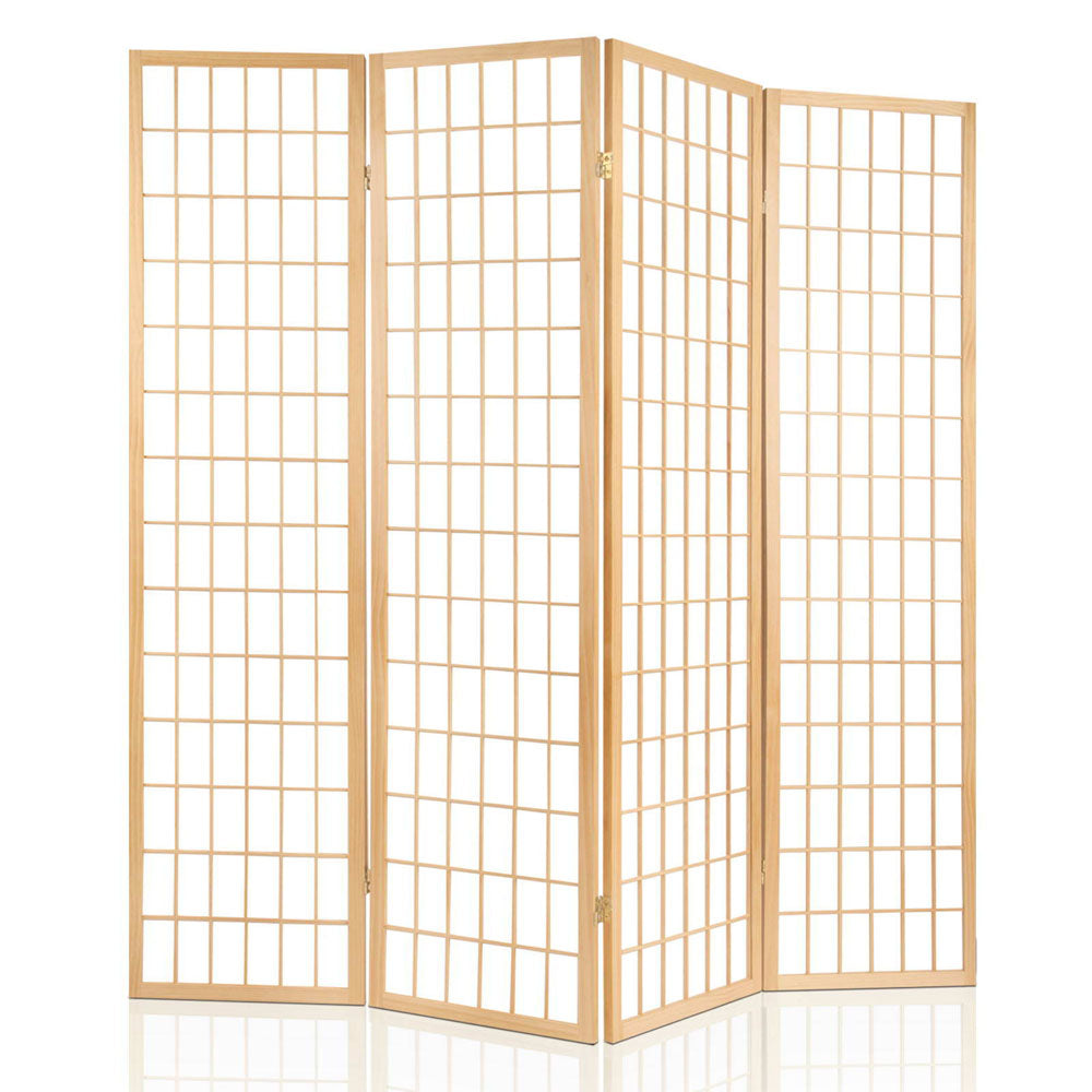 Artiss Room Divider Screen Wood Timber Dividers Fold Stand Wide Beige 4 Panel-Furniture > Living Room - Peroz Australia - Image - 3