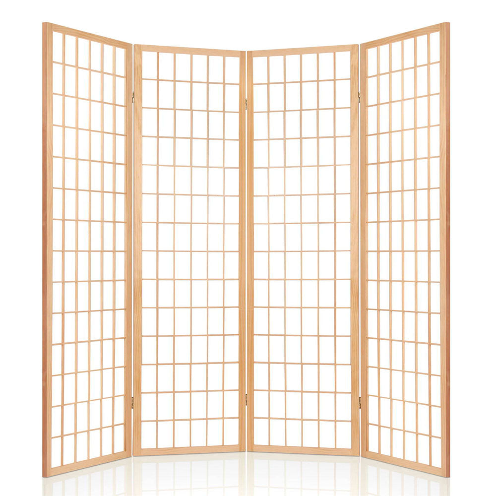 Artiss Room Divider Screen Wood Timber Dividers Fold Stand Wide Beige 4 Panel-Furniture > Living Room - Peroz Australia - Image - 4