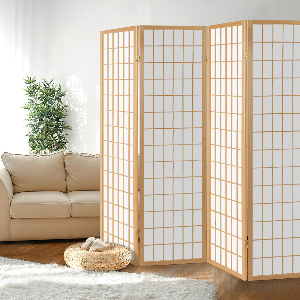 Artiss Room Divider Screen Wood Timber Dividers Fold Stand Wide Beige 4 Panel-Furniture > Living Room - Peroz Australia - Image - 7