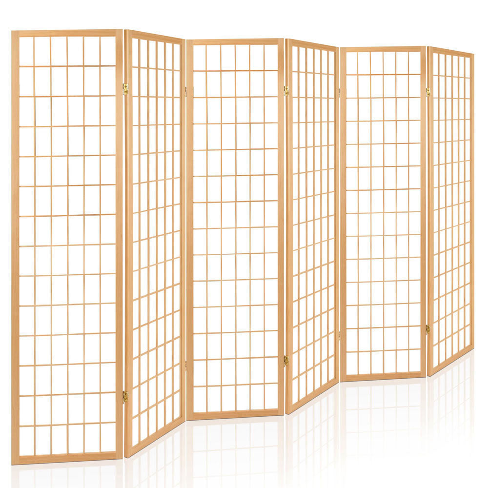 Artiss Room Divider Screen Wood Timber Dividers Fold Stand Wide Beige 6 Panel-Furniture > Living Room - Peroz Australia - Image - 1