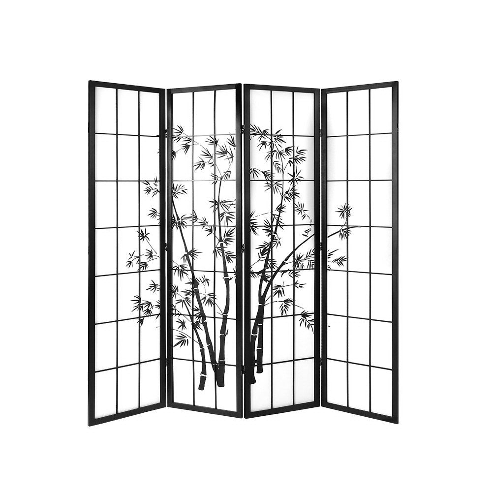 Artiss Room Divider Screen Privacy Dividers Pine Wood Stand Black White 4 Panel-Furniture > Living Room - Peroz Australia - Image - 1