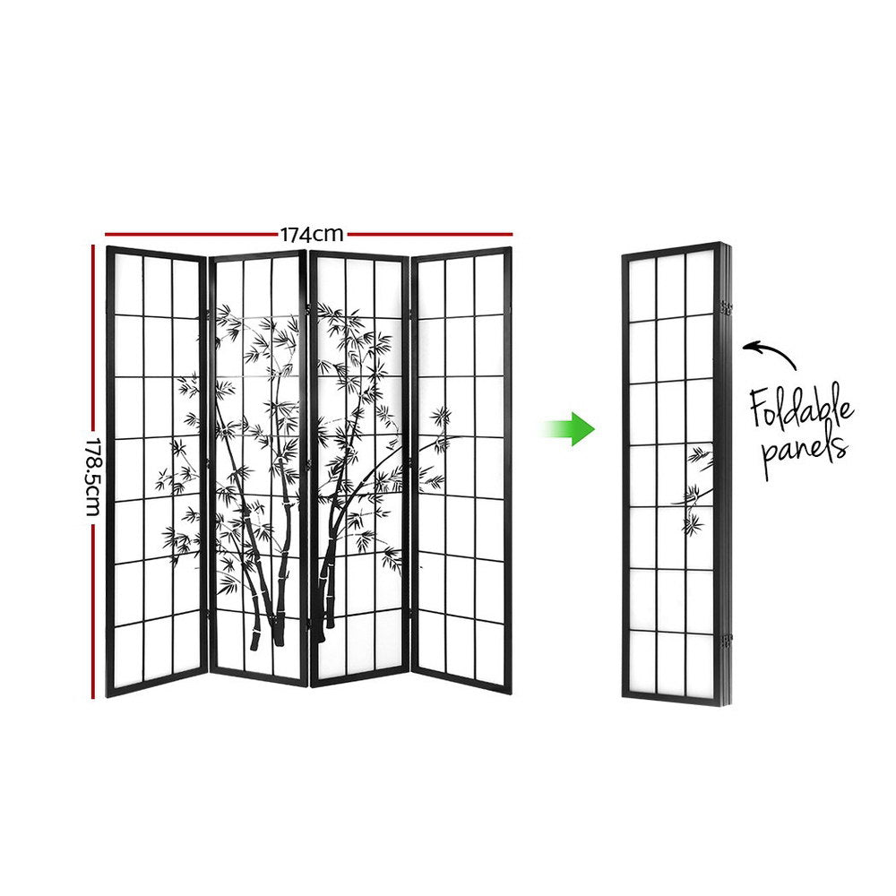 Artiss Room Divider Screen Privacy Dividers Pine Wood Stand Black White 4 Panel-Furniture > Living Room - Peroz Australia - Image - 2