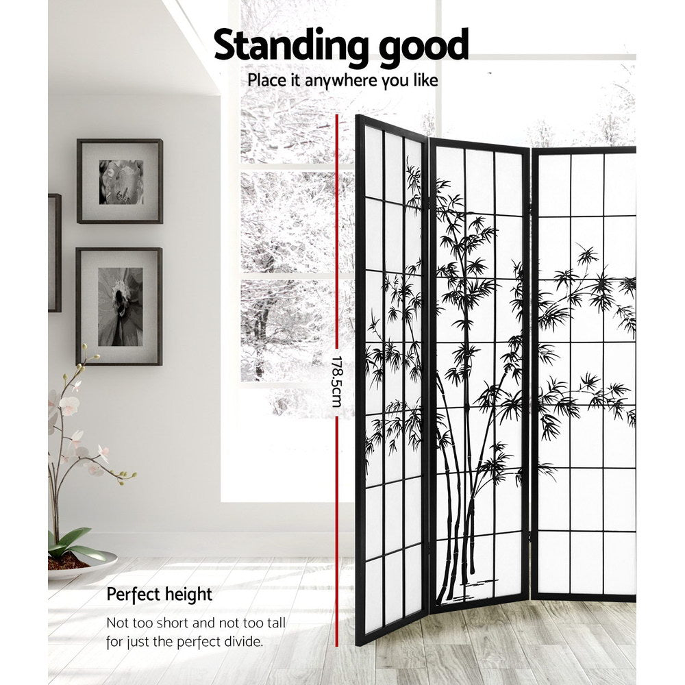 Artiss Room Divider Screen Privacy Dividers Pine Wood Stand Black White 4 Panel-Furniture > Living Room - Peroz Australia - Image - 4