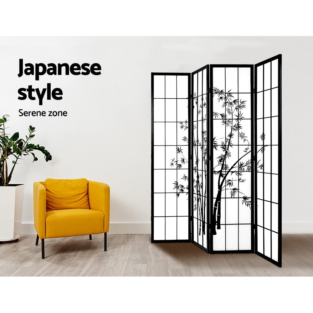 Artiss Room Divider Screen Privacy Dividers Pine Wood Stand Black White 4 Panel-Furniture > Living Room - Peroz Australia - Image - 5