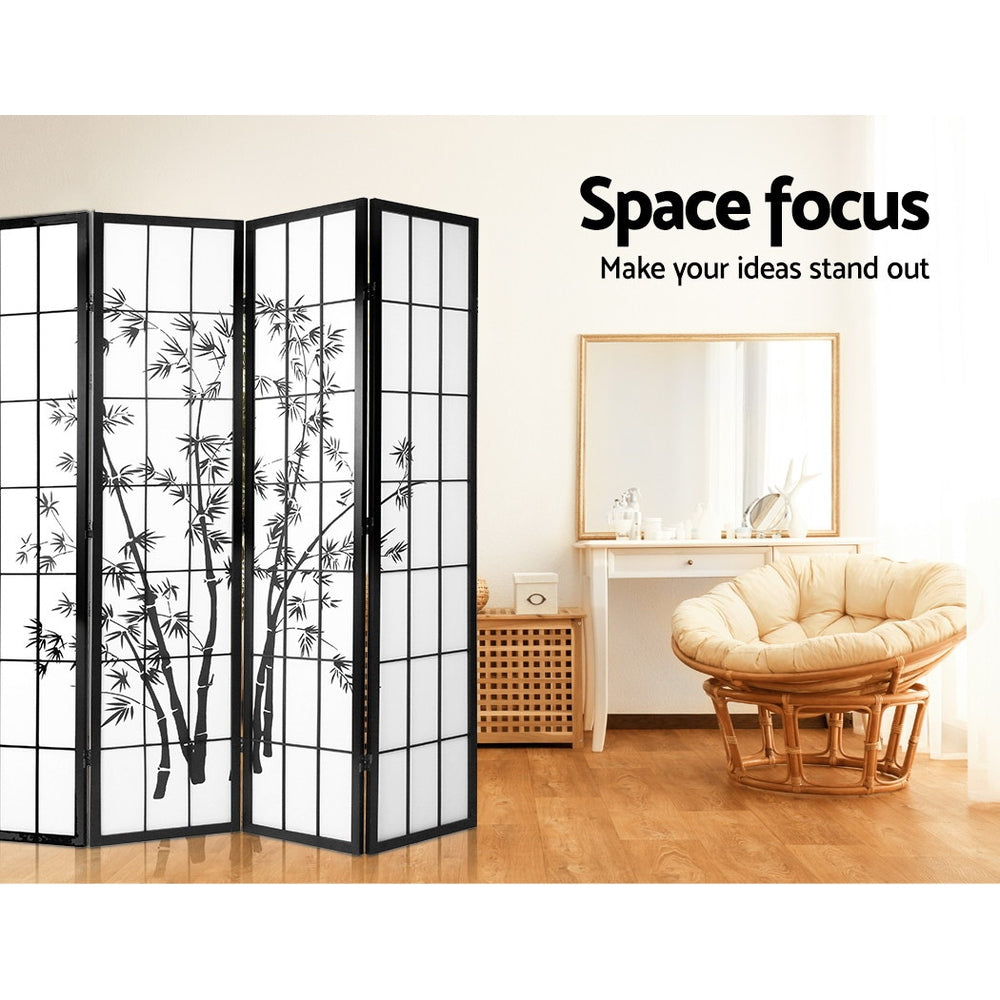 Artiss Room Divider Screen Privacy Dividers Pine Wood Stand Black White 4 Panel-Furniture > Living Room - Peroz Australia - Image - 6