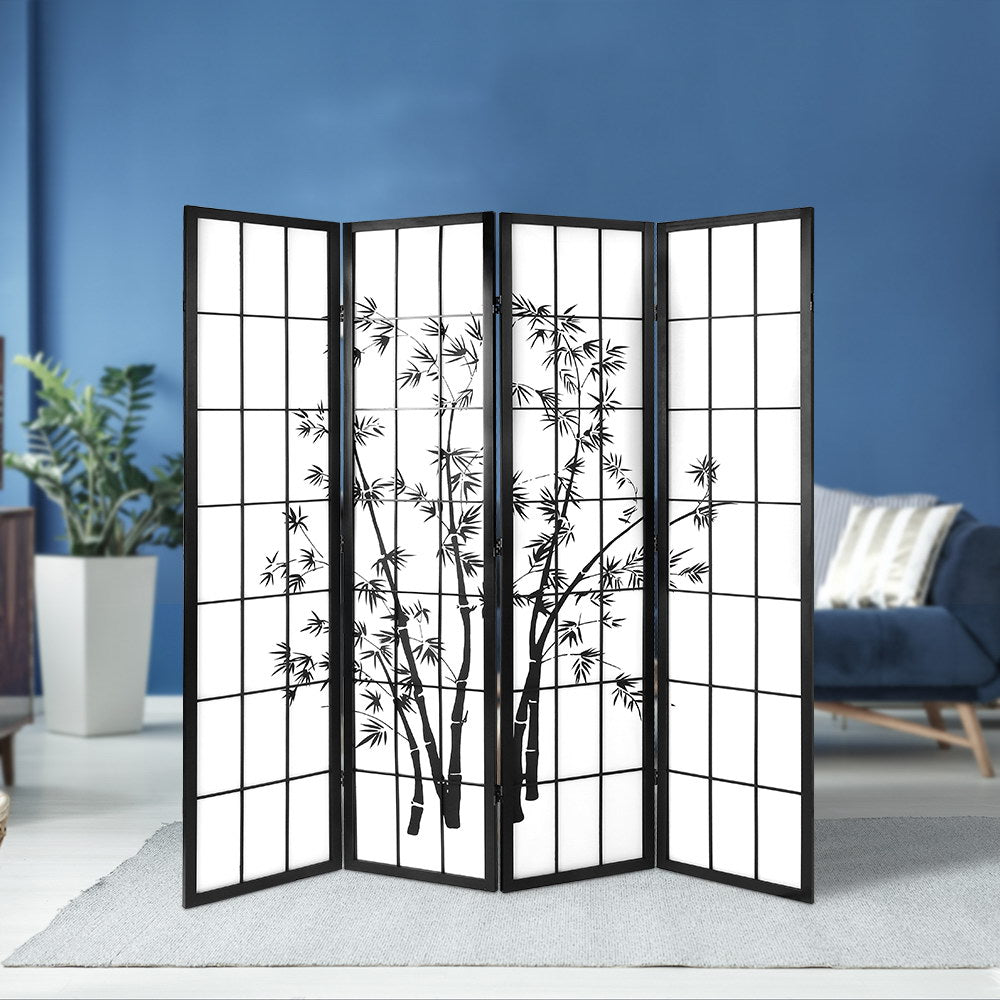 Artiss Room Divider Screen Privacy Dividers Pine Wood Stand Black White 4 Panel-Furniture > Living Room - Peroz Australia - Image - 7