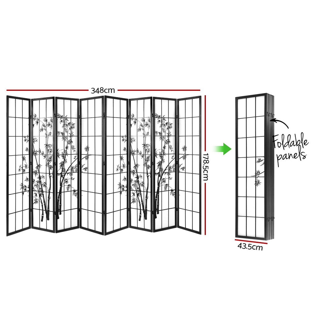 Artiss Room Divider Screen Privacy Dividers Pine Wood Stand Black White 8 Panel-Furniture > Living Room - Peroz Australia - Image - 2