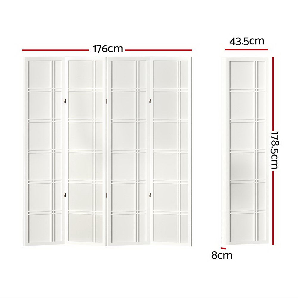 Artiss Room Divider Screen Privacy Wood Dividers Stand 4 Panel Nova White-Furniture > Living Room - Peroz Australia - Image - 2