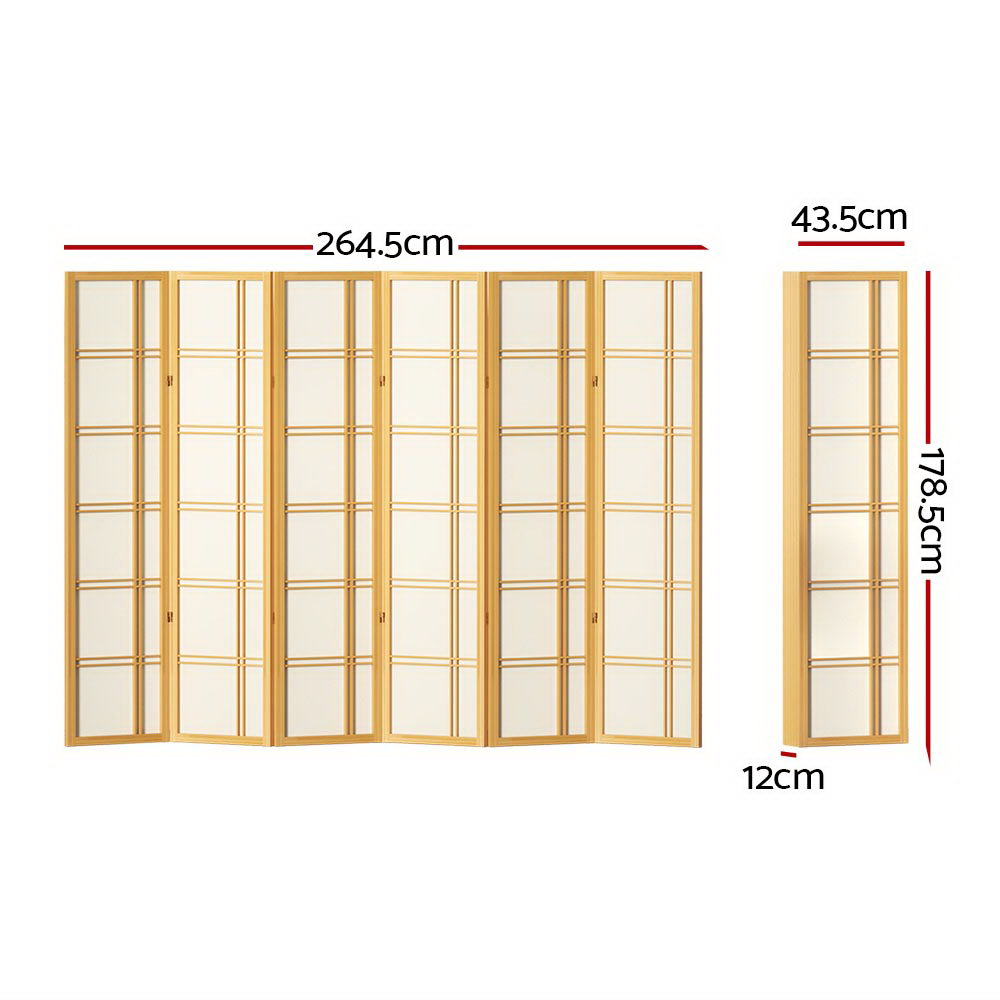 Artiss Room Divider Screen Privacy Wood Dividers Stand 6 Panel Nova Natural-Furniture > Living Room - Peroz Australia - Image - 2