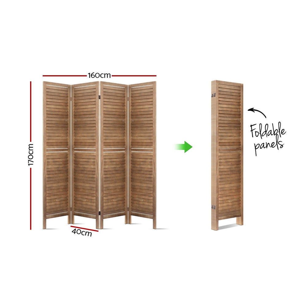 Artiss Room Divider Privacy Screen Foldable Partition Stand 4 Panel Brown-Furniture > Living Room - Peroz Australia - Image - 2