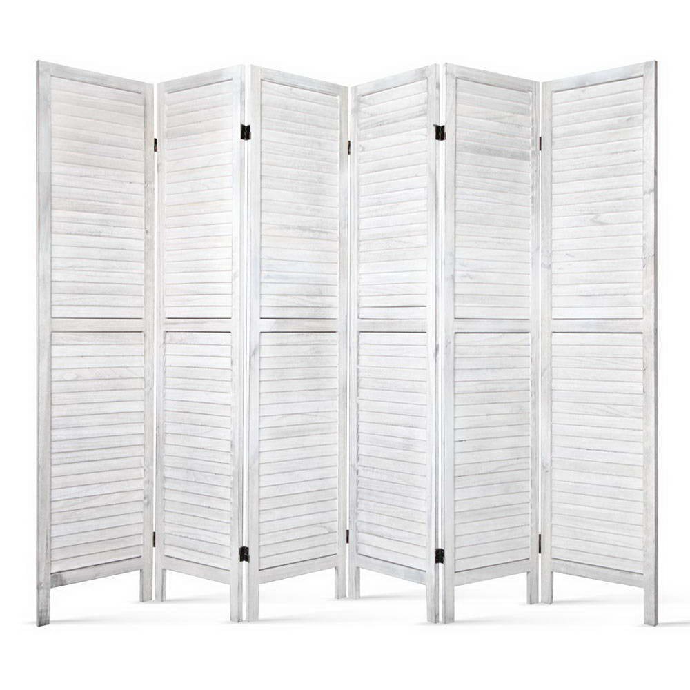 Artiss 6 Panel Room Divider Screen Privacy Wood Foldable Stand Timber White-Furniture > Living Room - Peroz Australia - Image - 1