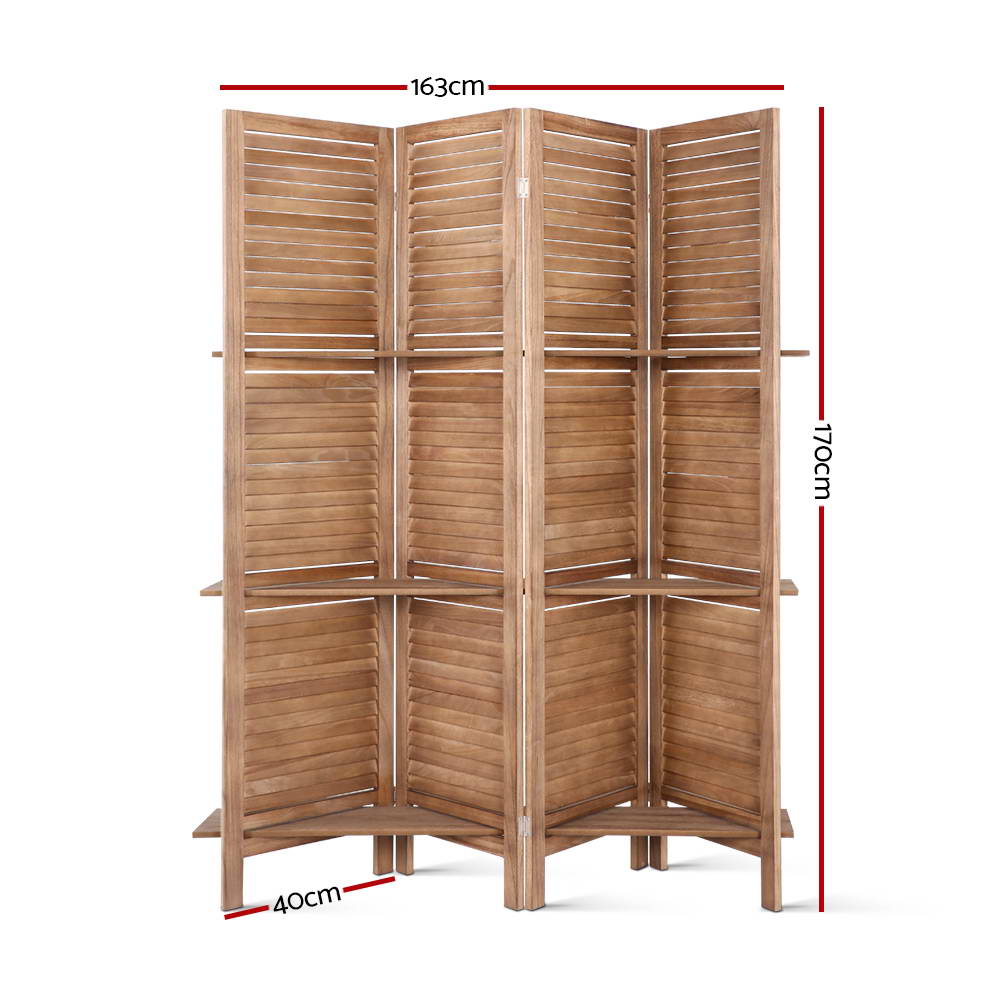 Artiss Room Divider Privacy Screen Foldable Partition Stand 4 Panel Brown-Furniture > Living Room - Peroz Australia - Image - 2
