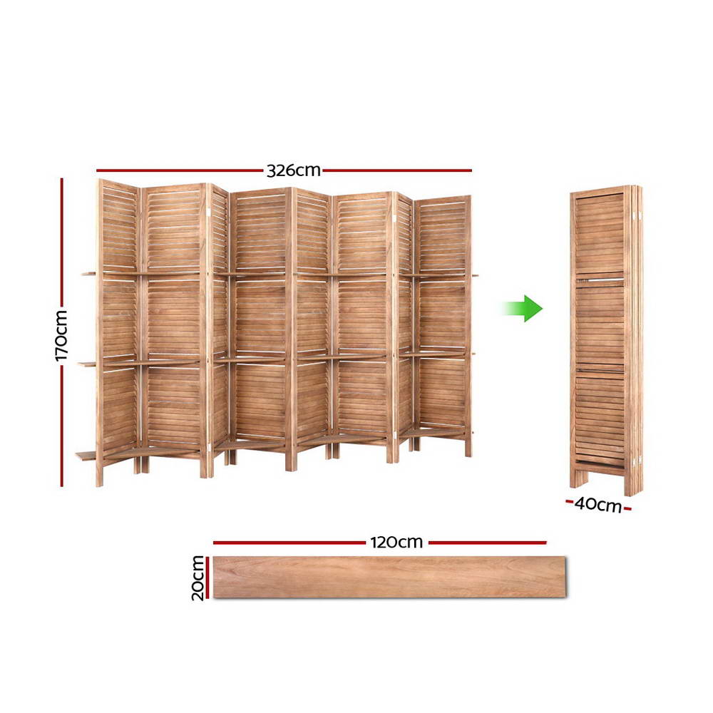 Artiss Room Divider Screen 8 Panel Privacy Dividers Shelf Wooden Timber Stand-Furniture > Living Room - Peroz Australia - Image - 2