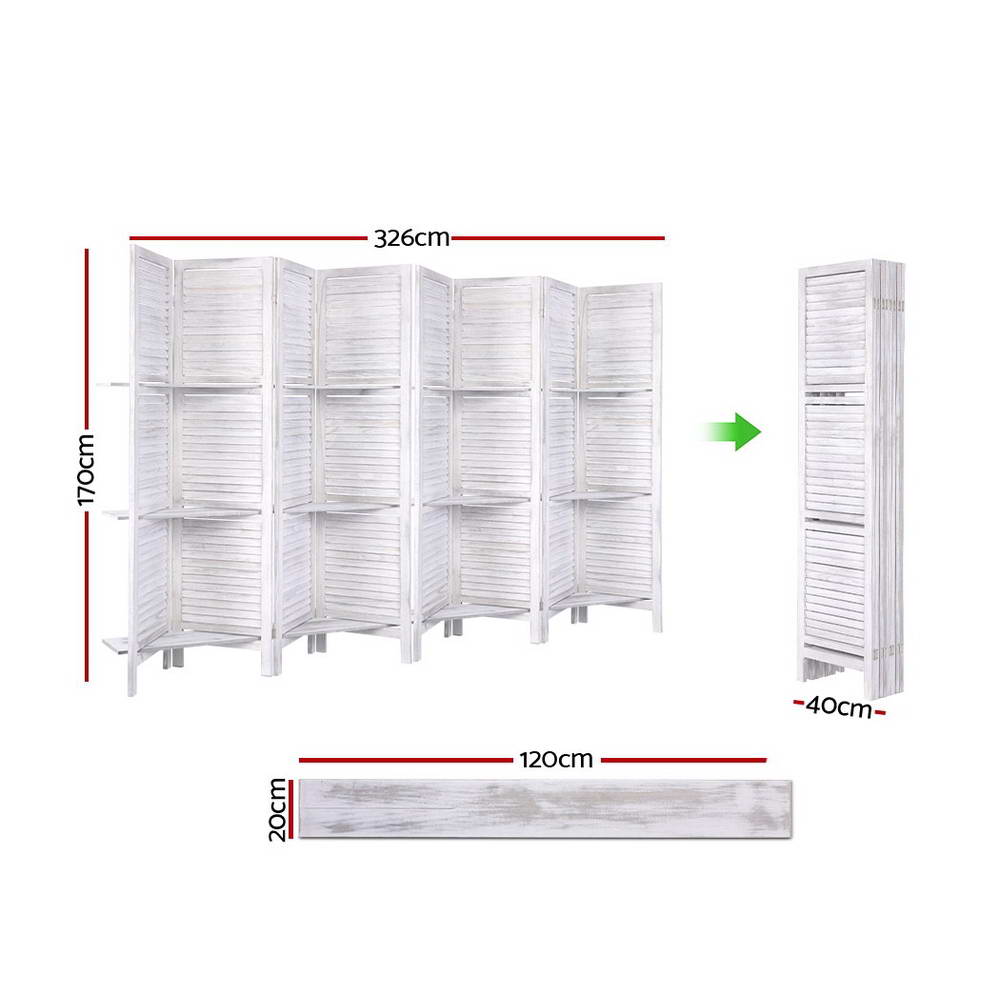 Artiss Room Divider Screen 8 Panel Privacy Foldable Dividers Timber Stand Shelf-Furniture > Living Room - Peroz Australia - Image - 2