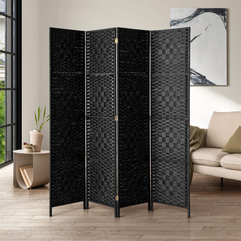 Oikiture 4 Panel Room Divider Privacy Screen Black-Room Divider-PEROZ Accessories