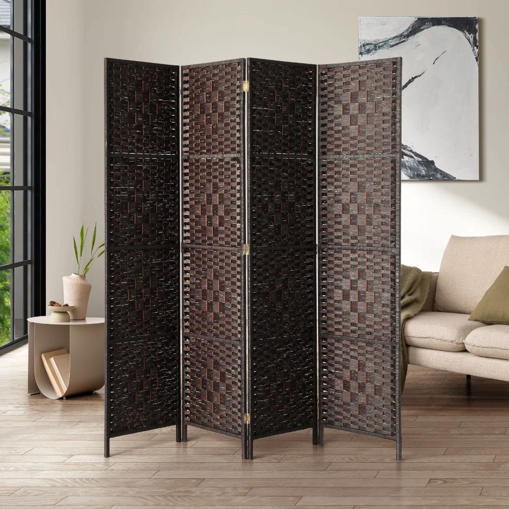 Oikiture 4 Panel Room Divider Privacy Screen Brown-Room Divider-PEROZ Accessories