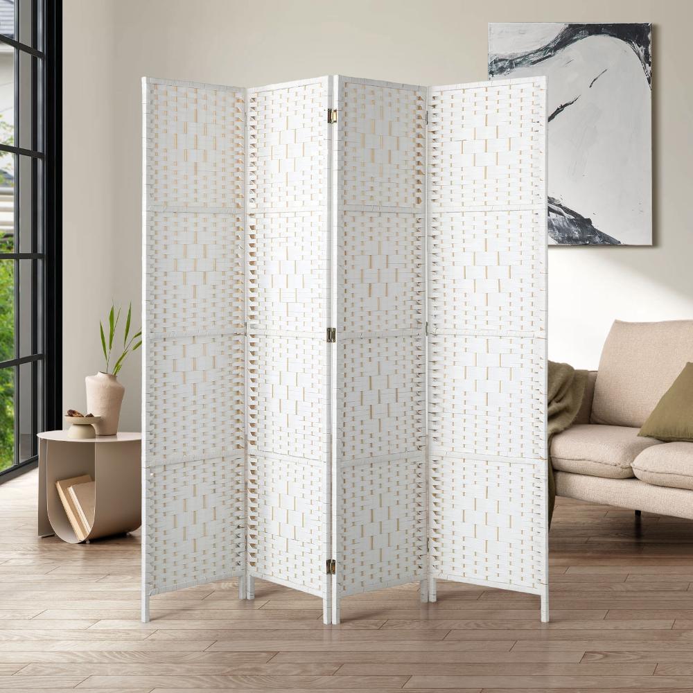 Oikiture 4 Panel Room Divider Privacy Screen White-Room Divider-PEROZ Accessories