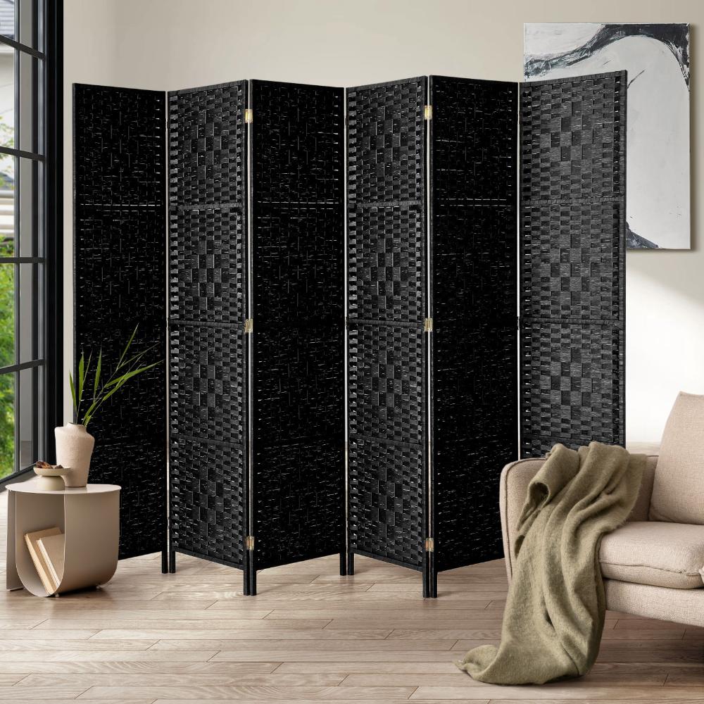 Oikiture 6 Panel Room Divider Privacy Screen Black-Room Divider-PEROZ Accessories