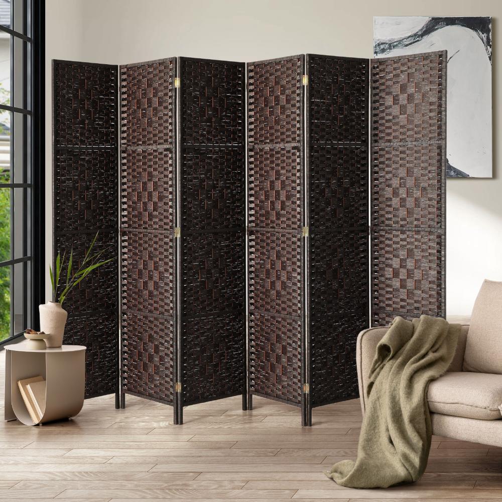 Oikiture 6 Panel Room Divider Privacy Screen Brown-Room Divider-PEROZ Accessories