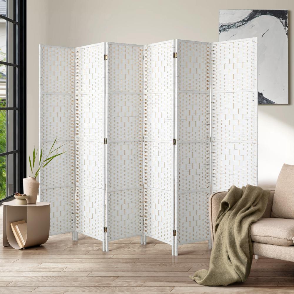 Oikiture 6 Panel Room Divider Privacy Screen White-Room Divider-PEROZ Accessories
