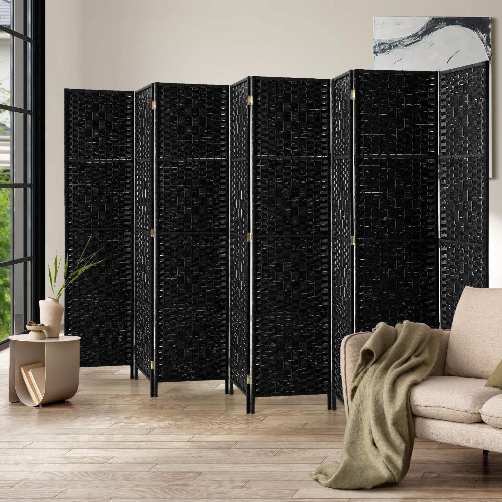 Oikiture 8 Panel Room Divider Privacy Screen Black-Room Divider-PEROZ Accessories