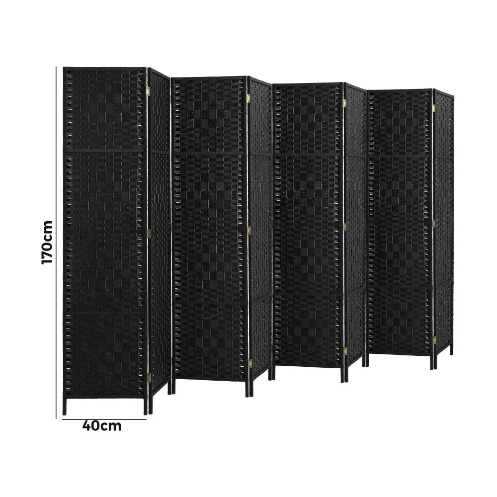 Oikiture 8 Panel Room Divider Privacy Screen Black-Room Divider-PEROZ Accessories