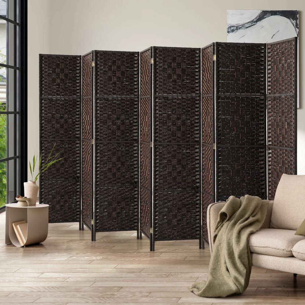 Oikiture 8 Panel Room Divider Privacy Screen Brown-Room Divider-PEROZ Accessories