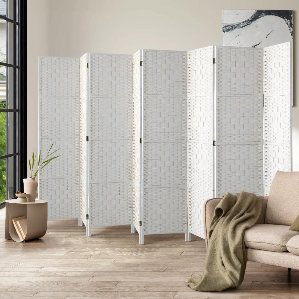 Oikiture 8 Panel Room Divider Privacy Screen White-Room Divider-PEROZ Accessories