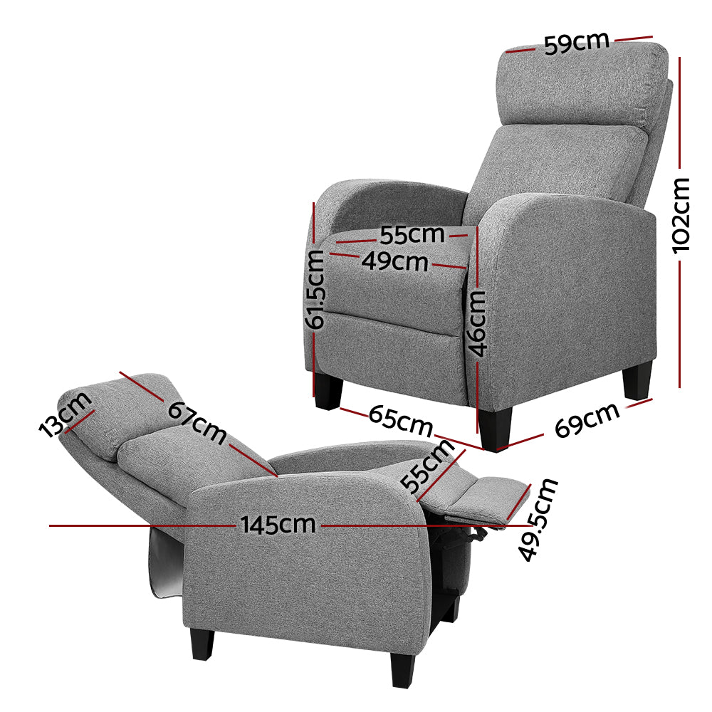 Artiss Fabric Reclining Armchair - Grey-Furniture > Living Room - Peroz Australia - Image - 4