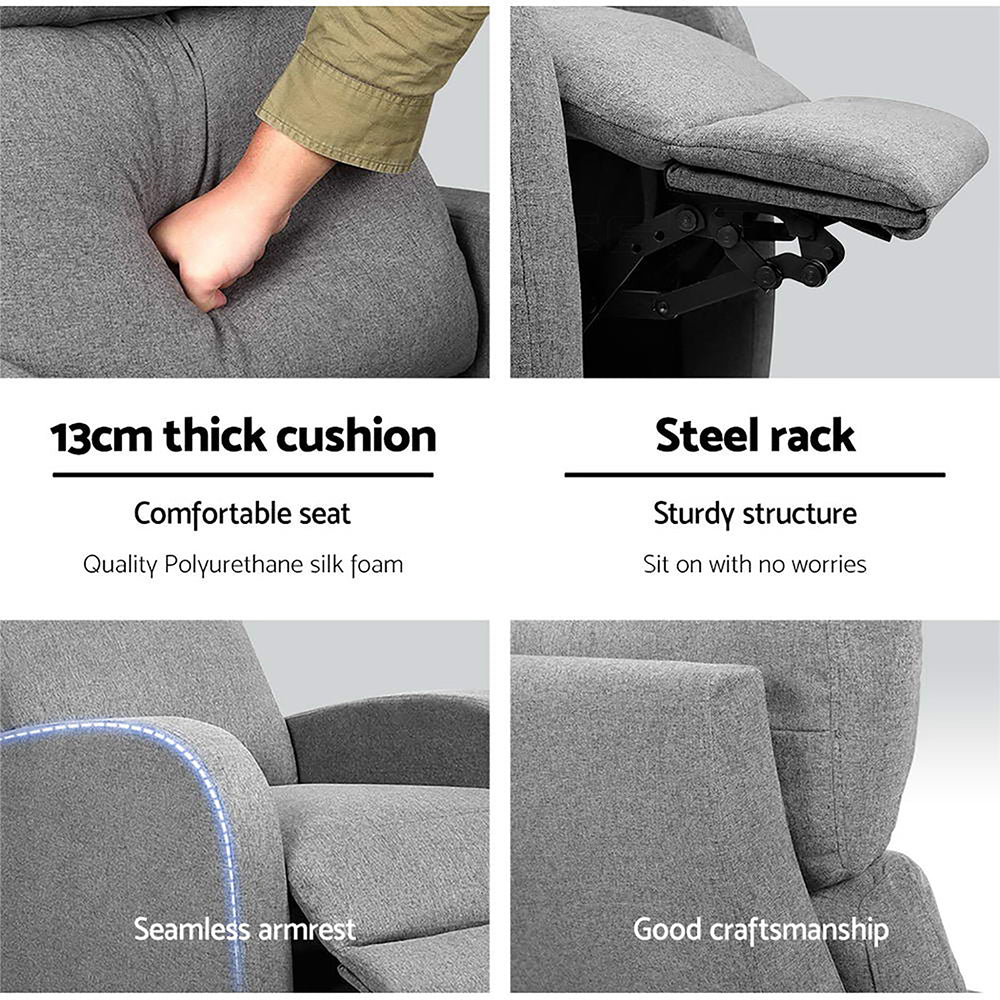 Artiss Fabric Reclining Armchair - Grey-Furniture > Living Room - Peroz Australia - Image - 8