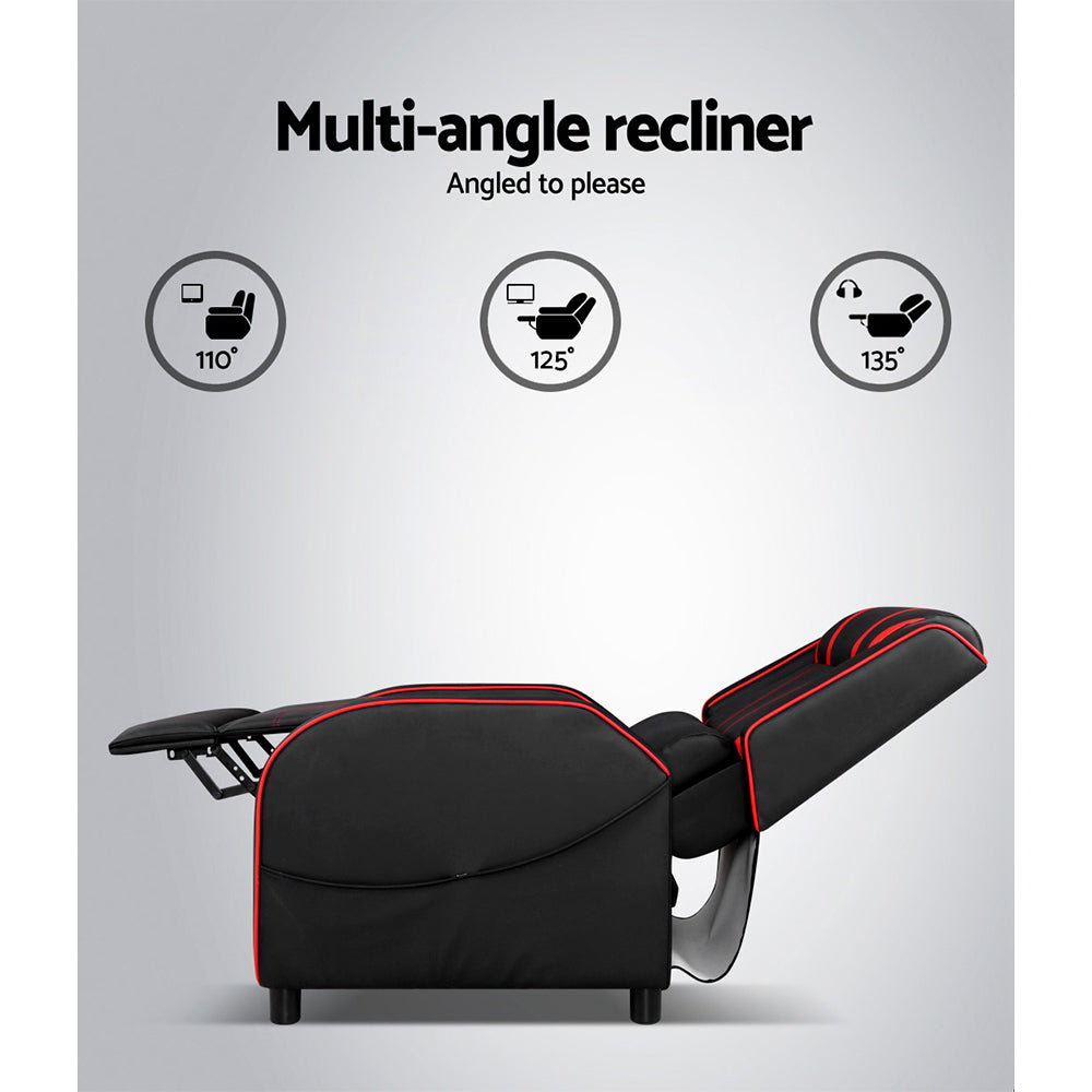 Artiss Recliner Chair Gaming Racing Armchair Lounge Sofa Chairs Leather Black-Health & Beauty > Massage - Peroz Australia - Image - 5