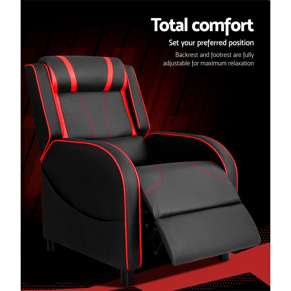Artiss Recliner Chair Gaming Racing Armchair Lounge Sofa Chairs Leather Black-Health & Beauty > Massage - Peroz Australia - Image - 6
