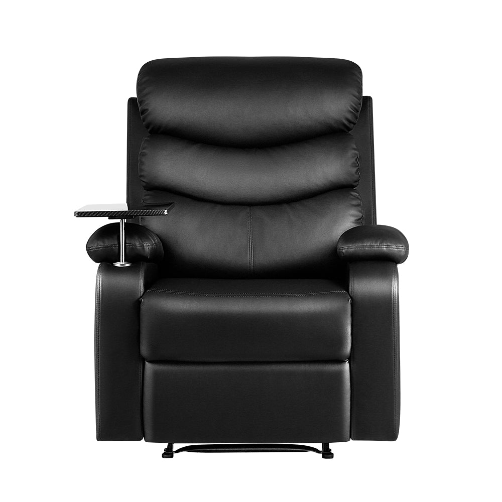 Artiss Recliner Chair Armchair Lounge Sofa Chairs Couch Leather Black Tray Table-Furniture > Living Room - Peroz Australia - Image - 3