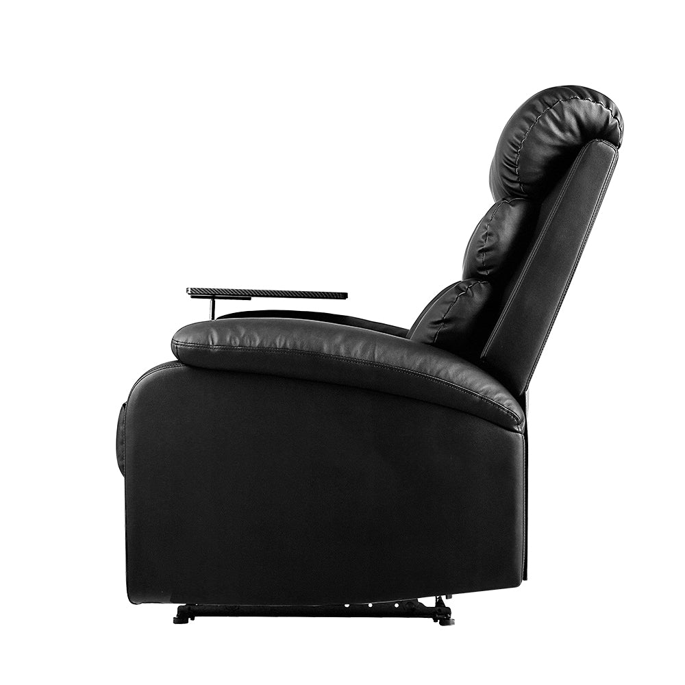 Artiss Recliner Chair Armchair Lounge Sofa Chairs Couch Leather Black Tray Table-Furniture > Living Room - Peroz Australia - Image - 4