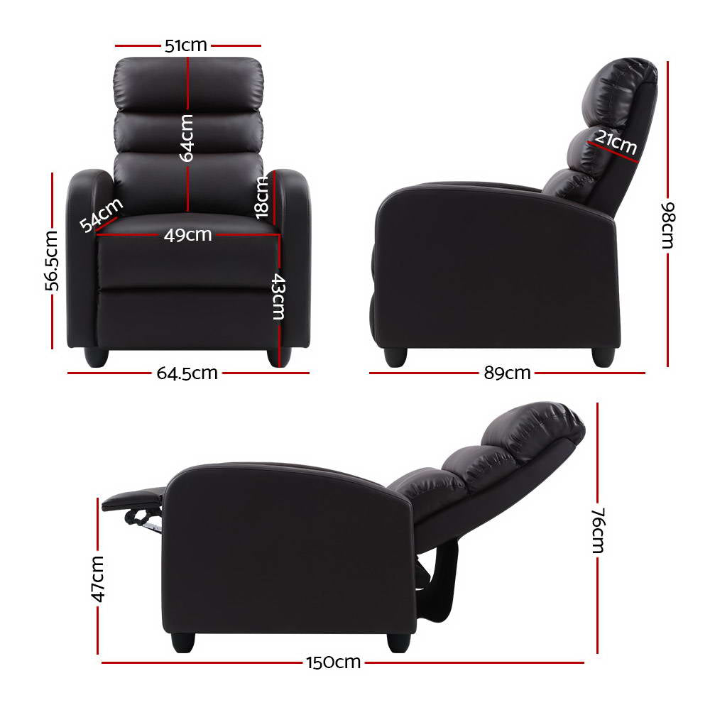 Artiss Luxury Recliner Chair Chairs Lounge Armchair Sofa Leather Cover Brown-Furniture > Living Room - Peroz Australia - Image - 2