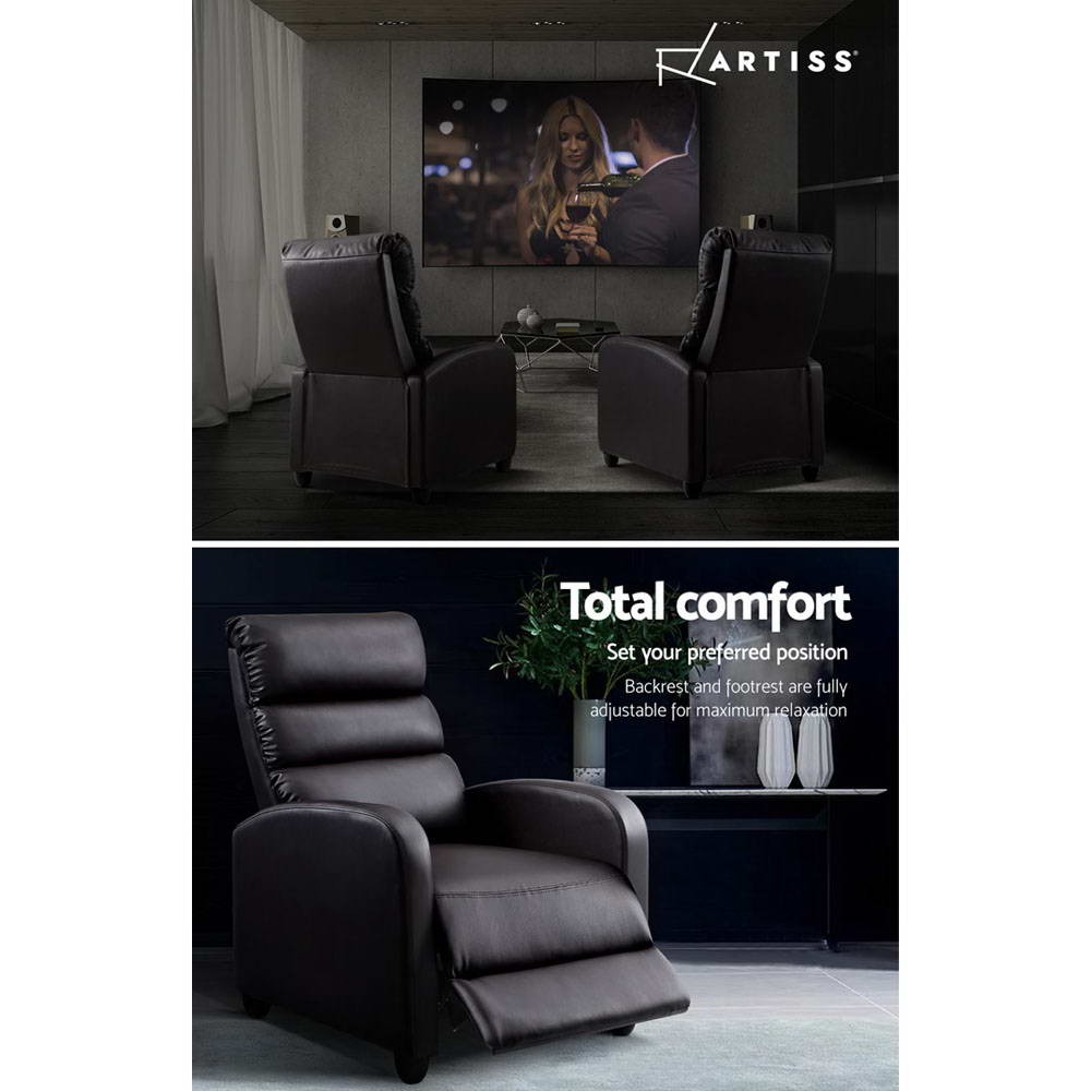 Artiss Luxury Recliner Chair Chairs Lounge Armchair Sofa Leather Cover Brown-Furniture > Living Room - Peroz Australia - Image - 6